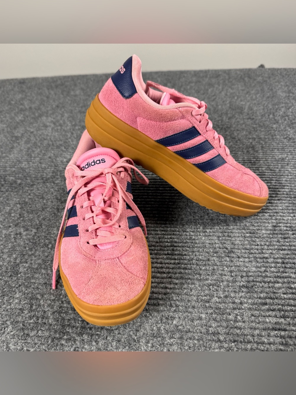 Adidas VL Court Bold Women Size 7 Pink Navy Suede Platform Gum Sole